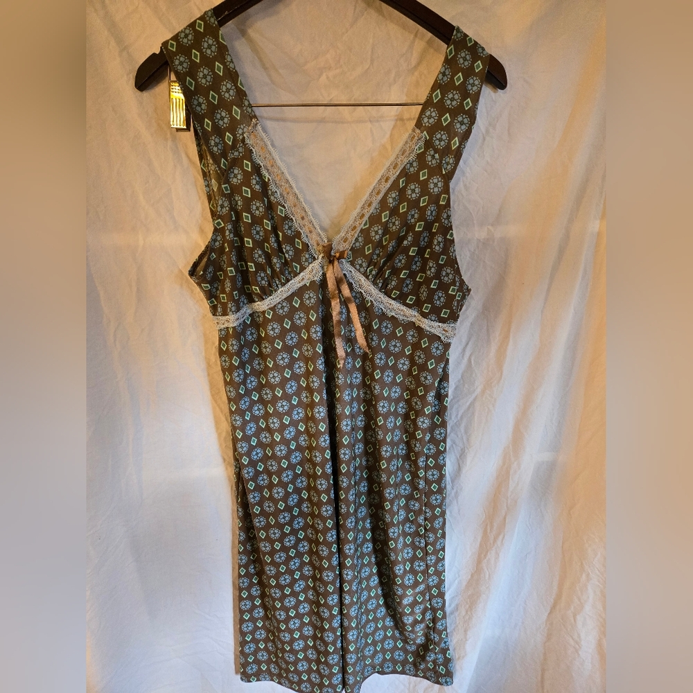 Vintage 90s Y2K Blue and Brown Lace Mini Dress size Medium